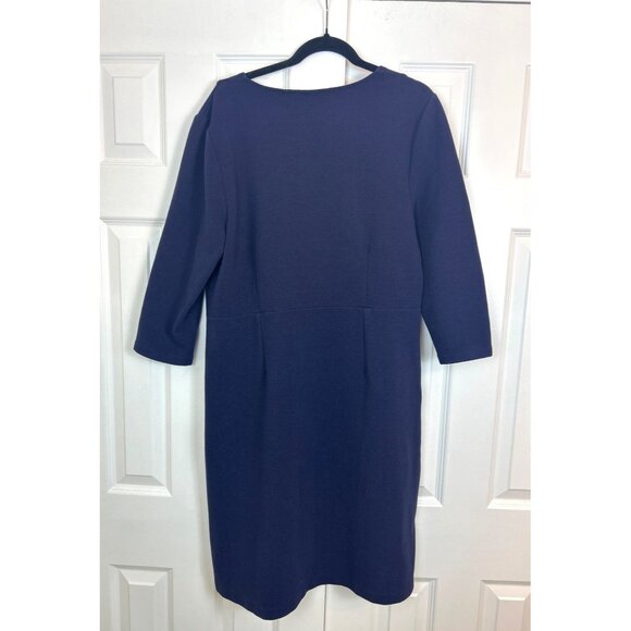 Boden Ellen Ottoman V-Neck Career Dress Size 16L Navy Blue Ribbed Front Pockets - Picture 5 of 14